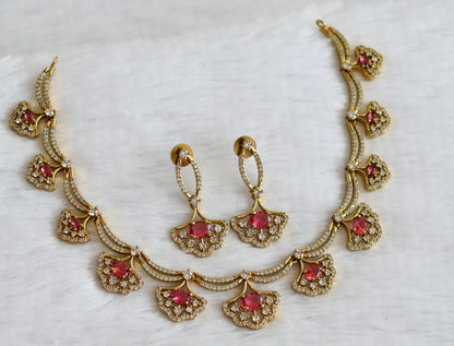 Matte finish cz-magenta pink oval stone necklace set dj-49719