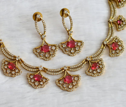 Matte finish cz-magenta pink oval stone necklace set dj-49719
