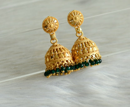 matte gold tone kerala style green cluster jhumkka dj-42918