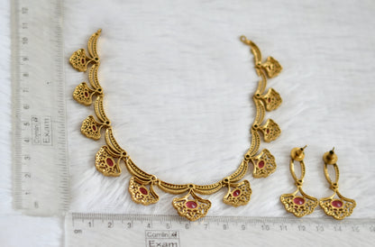 Matte finish cz-magenta pink oval stone necklace set dj-49719