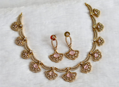 Matte finish cz-baby pink oval stone necklace set dj-49720