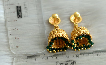 matte gold tone kerala style green cluster jhumkka dj-42918