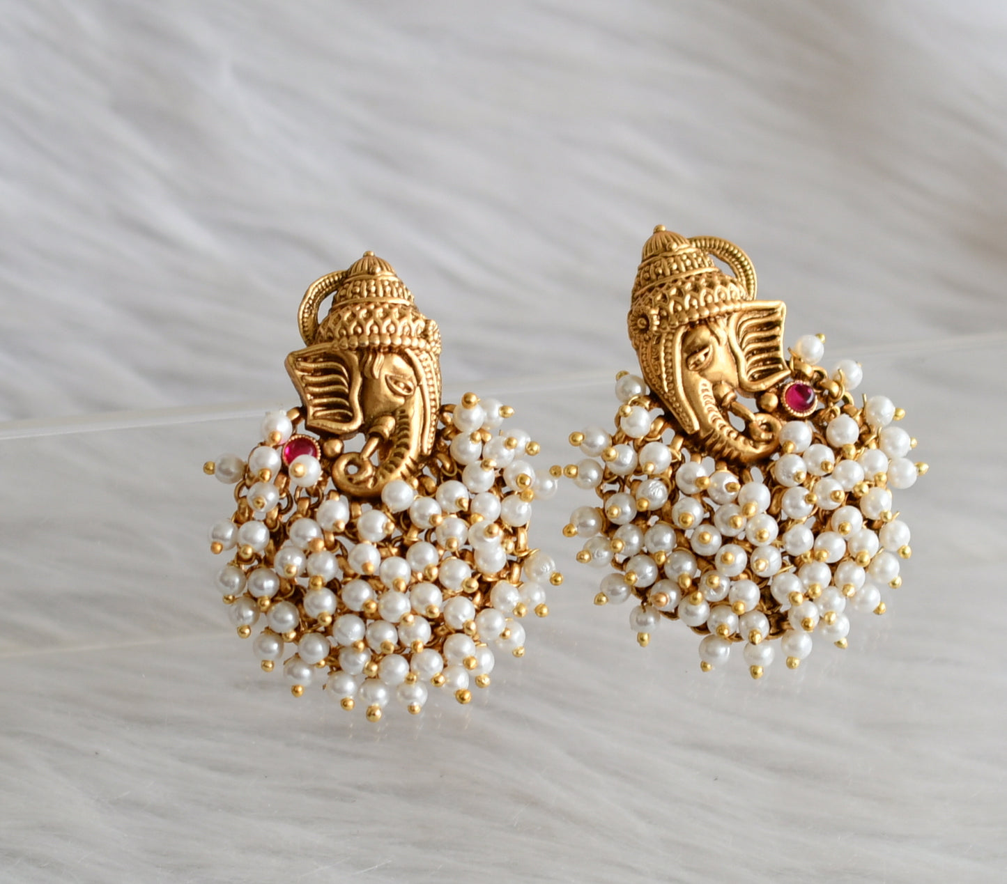 Matte finish kemp pearl cluster ganesha big earrings dj-44399