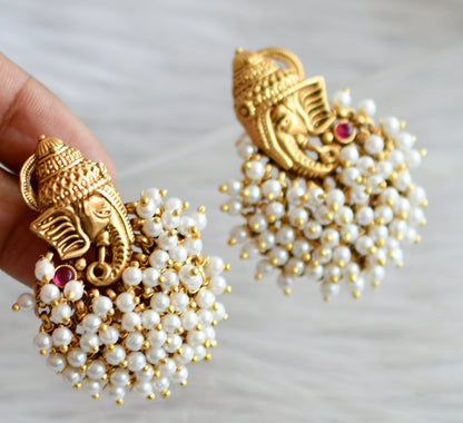 Matte finish kemp pearl cluster ganesha big earrings dj-44399