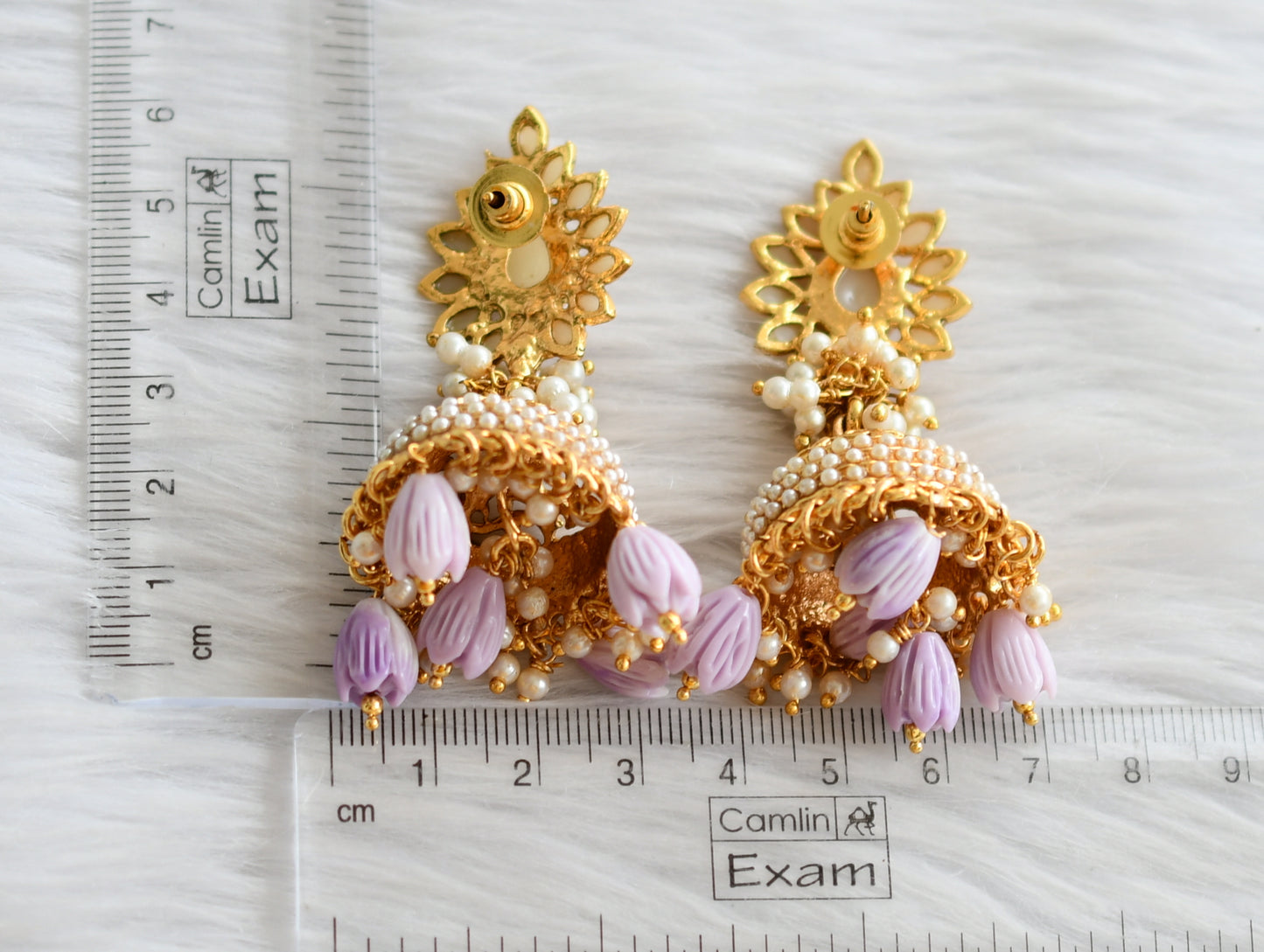 Antique pearl cluster lavender tulip beaded jhumkka dj-44410