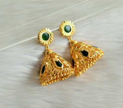 Gold tone green nagapadam 5 petal jhumkka dj-42933