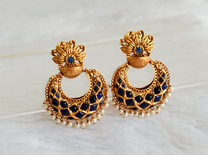 Matte finish blue-pearl flower bali earrings dj-47814