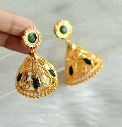 Gold tone green nagapadam 5 petal jhumkka dj-42933