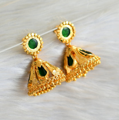 Gold tone green nagapadam 4 petal jhumkka dj-42934