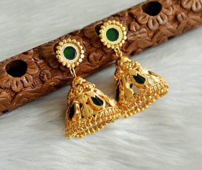 Gold tone green kerala style 5 petal nagapadam jhumkka dj-42932