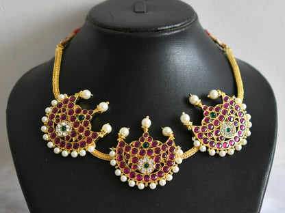 Gold tone  precious real kemp-green-white pearl moon necklace dj-49728