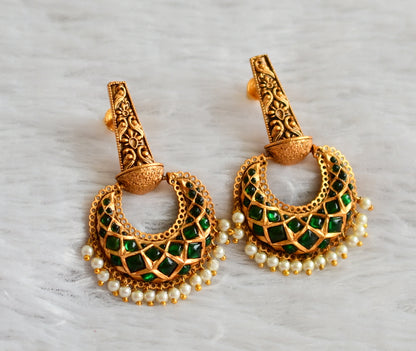 Matte finish green-pearl bali earrings dj-47808