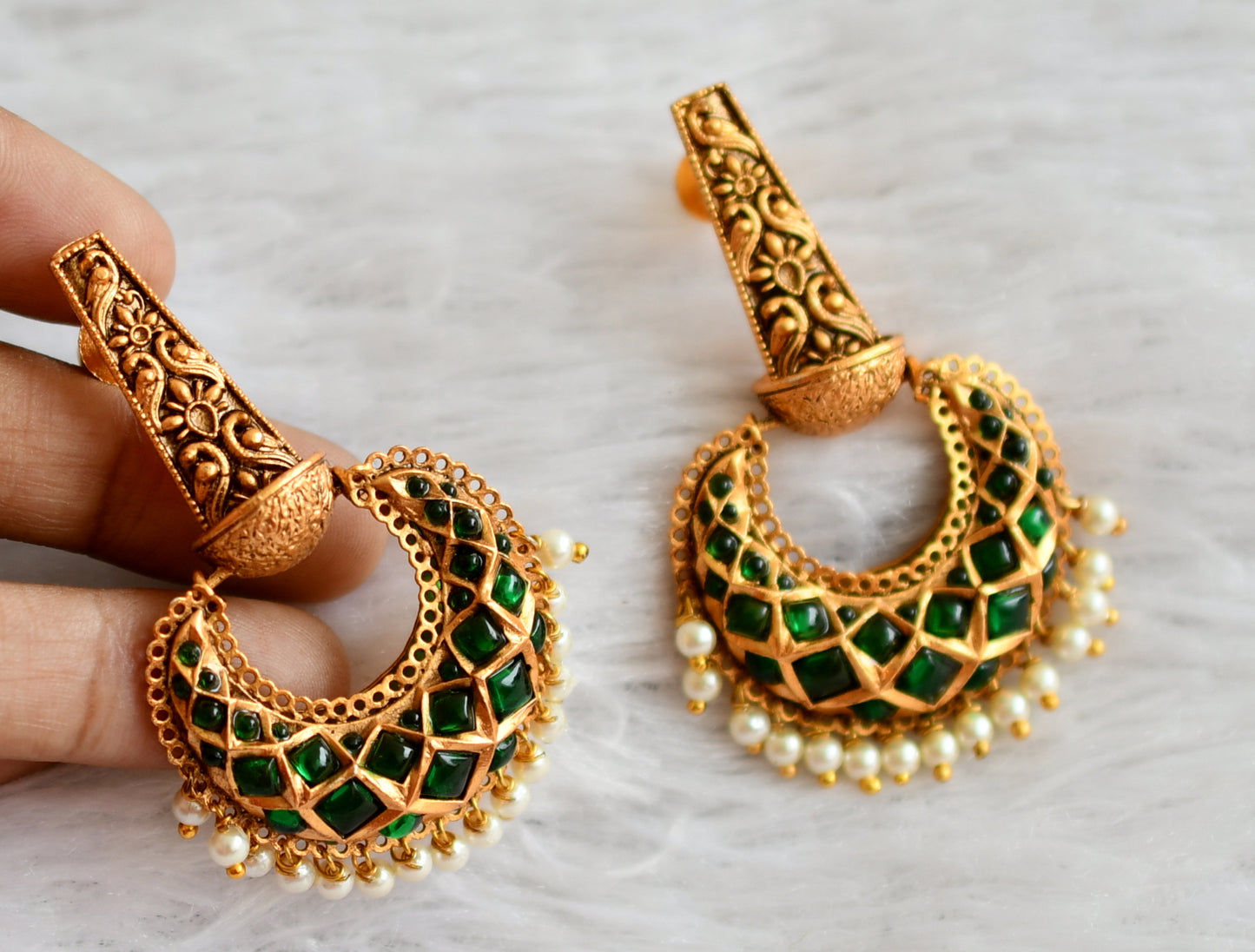 Matte finish green-pearl bali earrings dj-47808