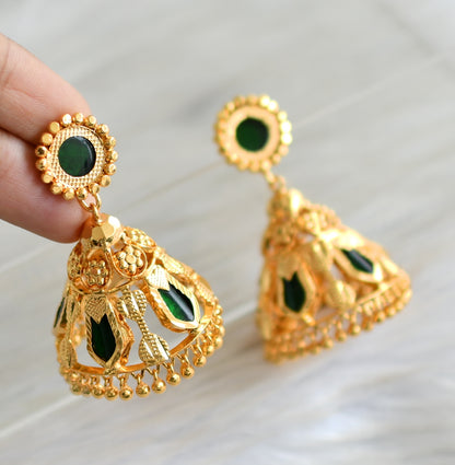 Gold tone green kerala style 5 petal nagapadam jhumkka dj-42932