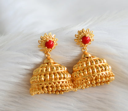 Gold tone kerala style coral stone jhumkka dj-44403