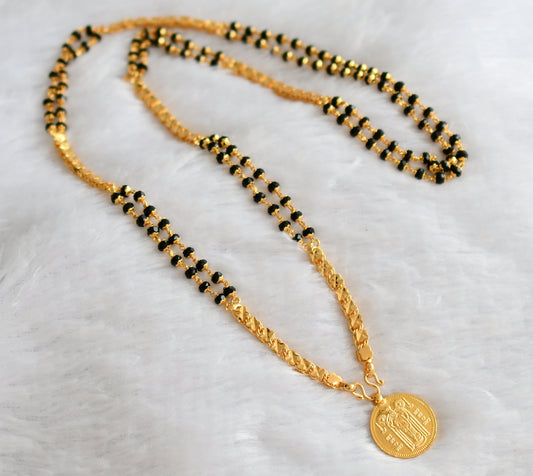 Gold tone 30 inches black karimani double layer chain with guruvayurappan coin pendant dj-46221