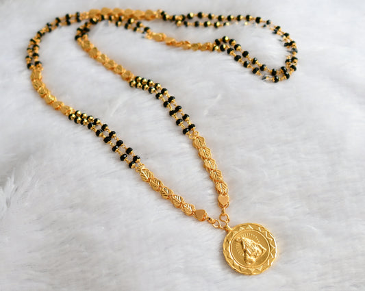 Gold tone 30 inches black karimani double layer chain with krishna round pendant dj-46222