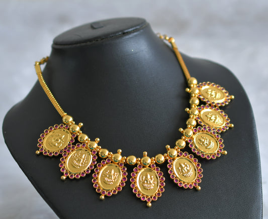 Gold look alike ad pink stone lakshmi kerala style necklace dj-47793