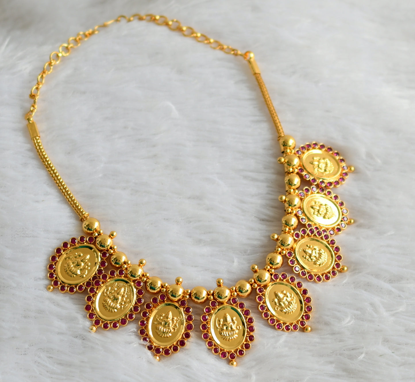 Gold look alike ad pink stone lakshmi kerala style necklace dj-47793