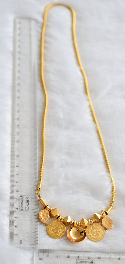 Gold tone 24 inches chain with green-white stone mango lakshmi coin  bottu mangalyam dj-46219