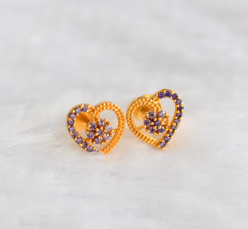 Gold tone purple heart earrings/stud dj46235