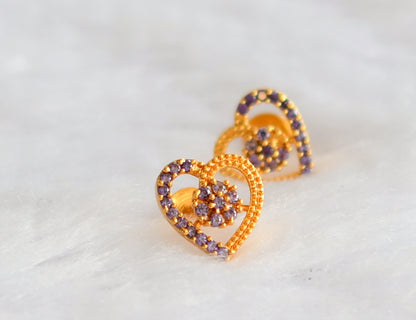 Gold tone purple heart earrings/stud dj46235