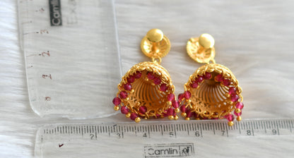 Matte gold tone kerala style pink cluster jhumkka dj-42936