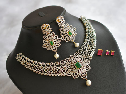 Two tone ruby-green-white color changeable necklace set dj-46217