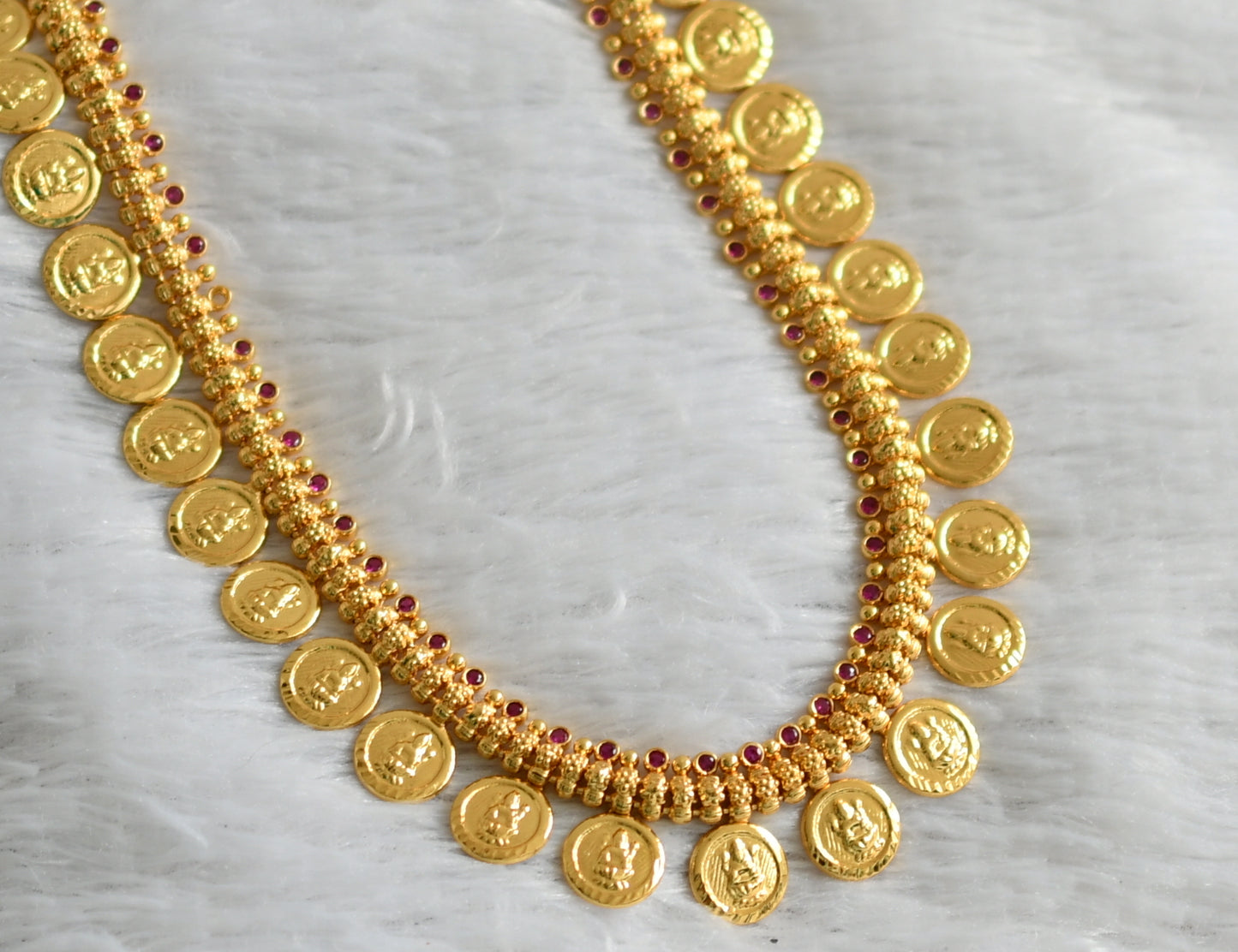 Gold look alike ad pink stone lakshmi coin haar dj-47794