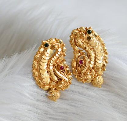 Gold tone kemp-green peacock earrings dj-44412