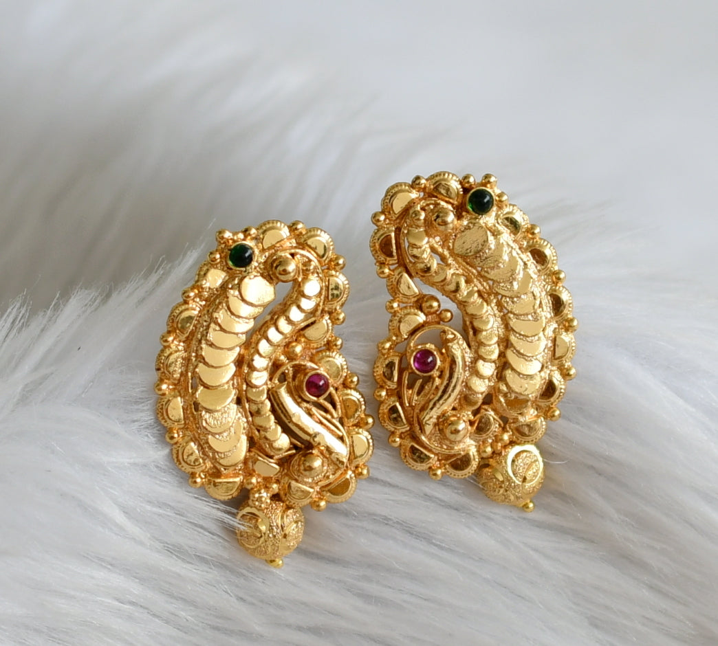 Gold tone kemp-green peacock earrings dj-44412