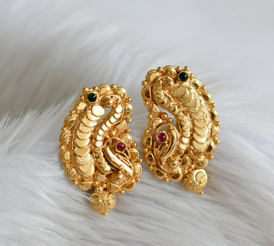 Gold tone kemp-green peacock earrings dj-44412
