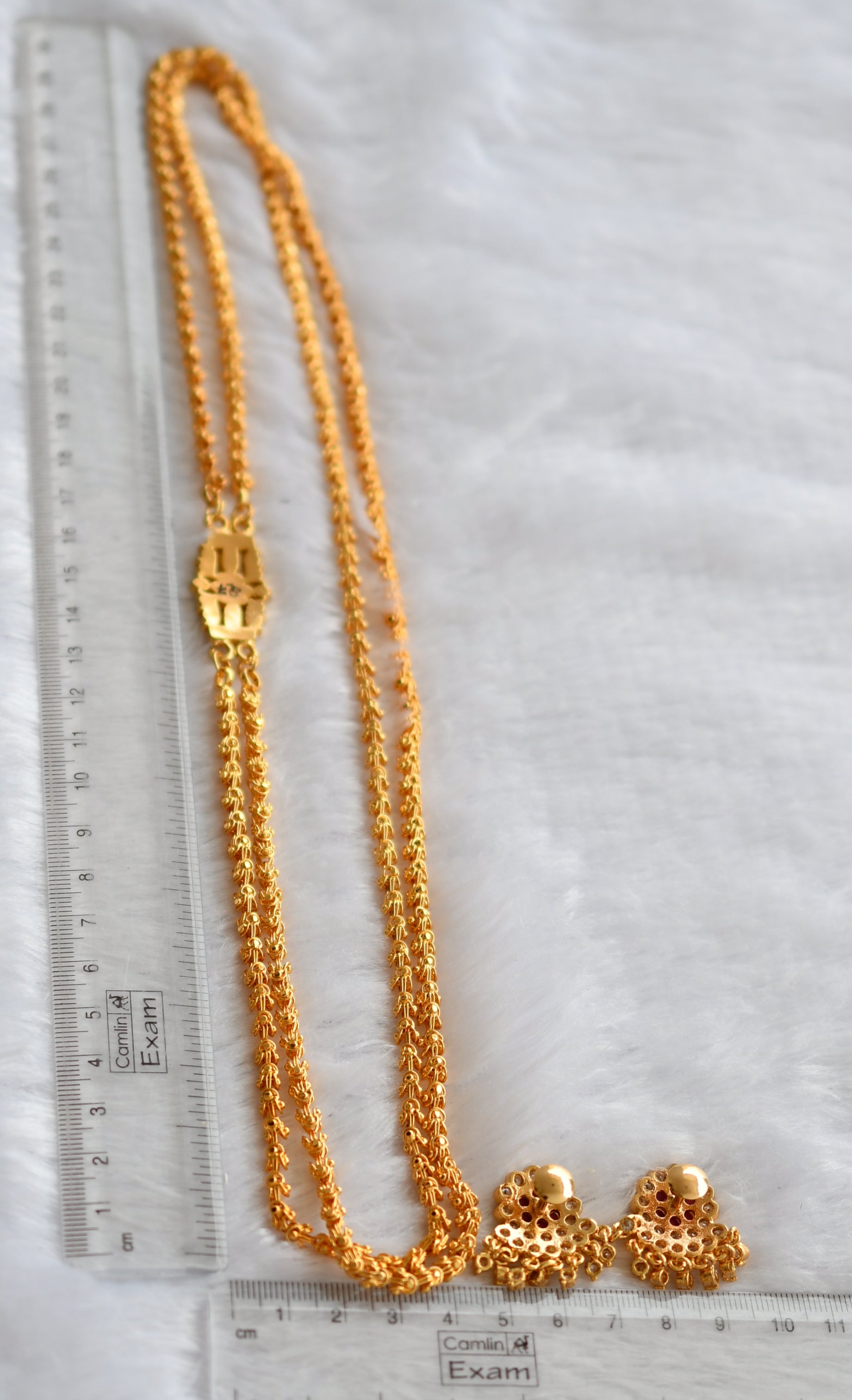 Gold tone ad pink-white double layer mugappu chain set dj-46227