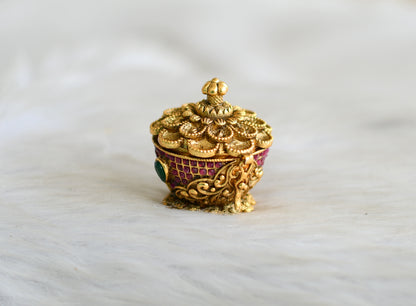 Antique gold tone Ruby-green Designer Small kumkum box dj-42942