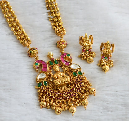 Matte finish pink-green-white kundan jadau lakshmi peacock haar set dj-47816