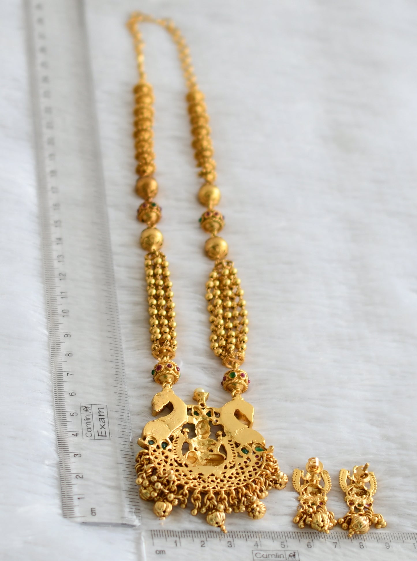 Matte finish pink-green-white kundan jadau lakshmi peacock haar set dj-47816