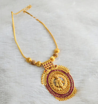 Gold tone kerala style ad pink stone krishna peacock kodi necklace dj-47839