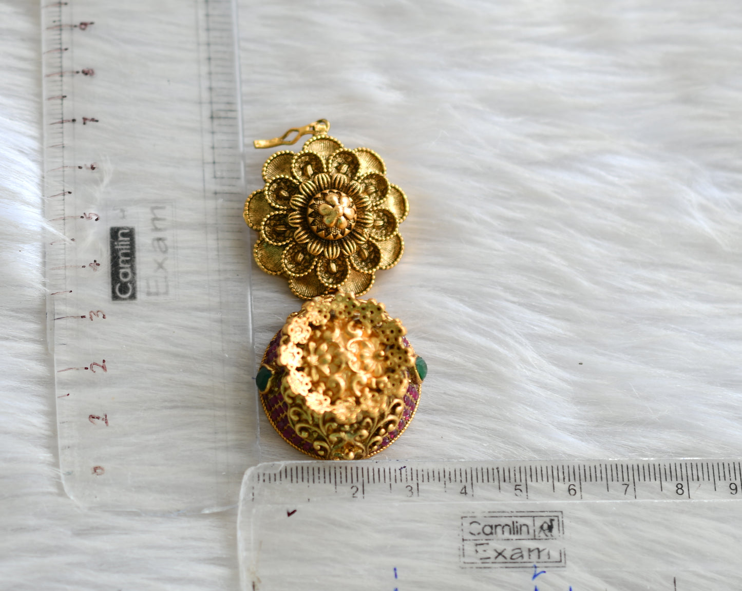 Antique gold tone Ruby-green Designer Small kumkum box dj-42942