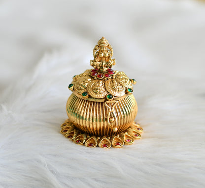 Antique gold tone Kemp-green Lakshmi kumkum box dj-42943