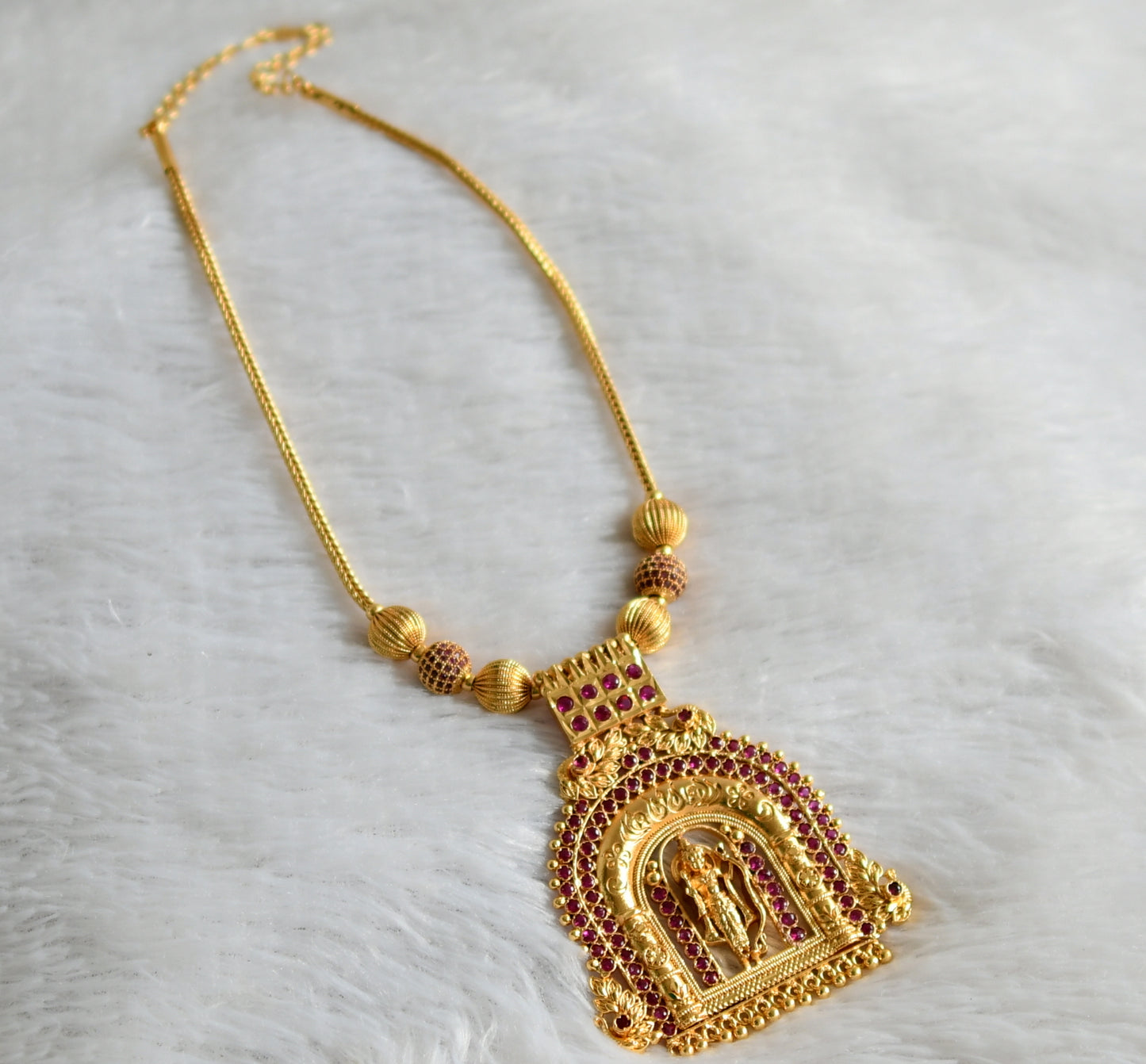 Gold tone kerala style ad pink stone Sri Ram peacock kodi necklace dj-47840