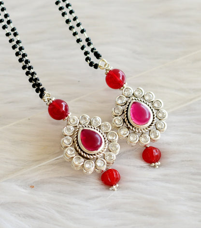 Silver tone pink-white mangalsutra dj-44418