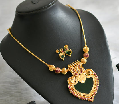 Gold tone kerala style ruby stone ball ad pink-green-white palakka kodi necklace set dj-47832