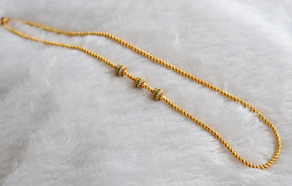 Gold tone 24 inches rope cz ruby-green-white ball mugappu chain dj-46225
