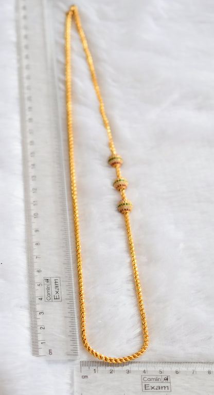 Gold tone 24 inches rope cz ruby-green-white ball mugappu chain dj-46225