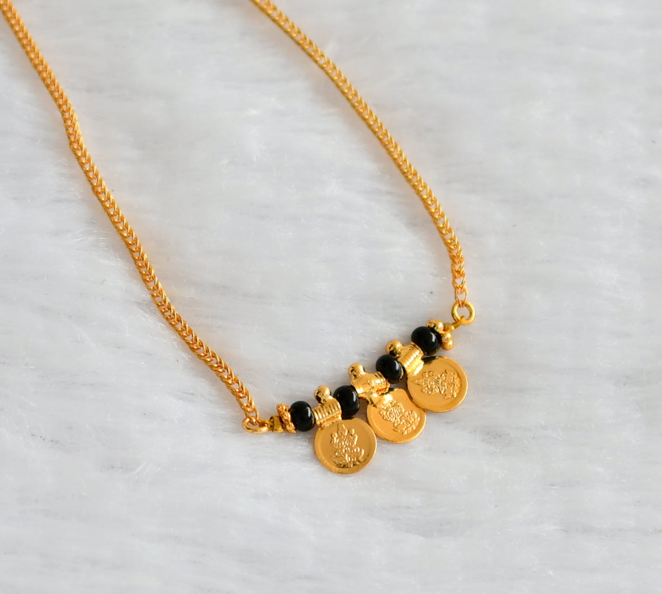 Gold tone block bead small lakshmi coin chain dj-46237