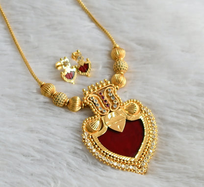 Gold tone white stone ball ad pink-red-white palakka kodi necklace set dj-47834