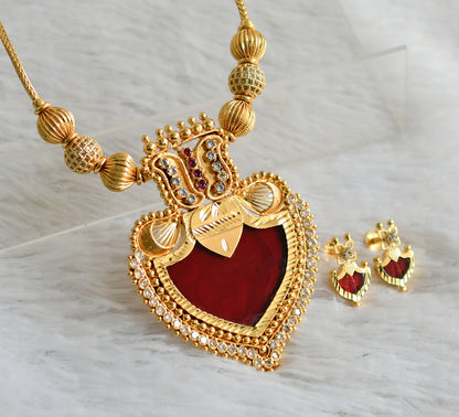 Gold tone white stone ball ad pink-red-white palakka kodi necklace set dj-47834