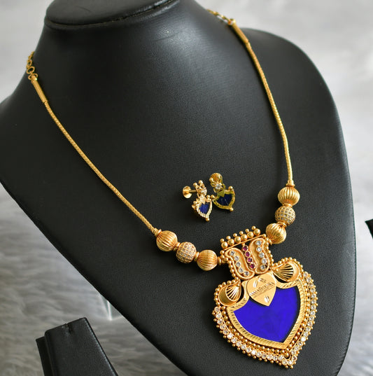 Gold tone kerala style white stone ball ad pink-blue-white palakka kodi necklace set dj-47833