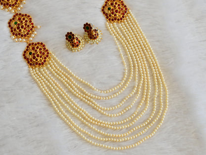 Gold tone kemp-green pearl multi layer peacock haar set dj-49758