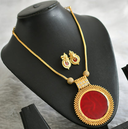 Gold tone kerala style white stone ball red round kodi necklace set dj-47836